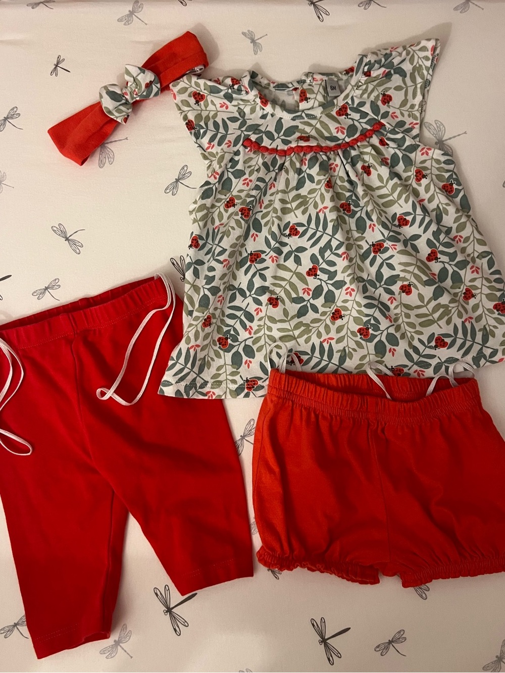 Red Ladybug Dress with bloomers + pants + headband